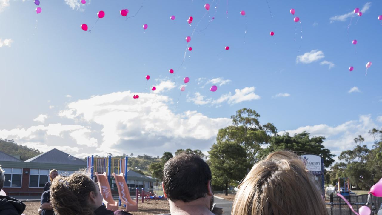 Memorial balloon tribute. Picture: Caroline Tan