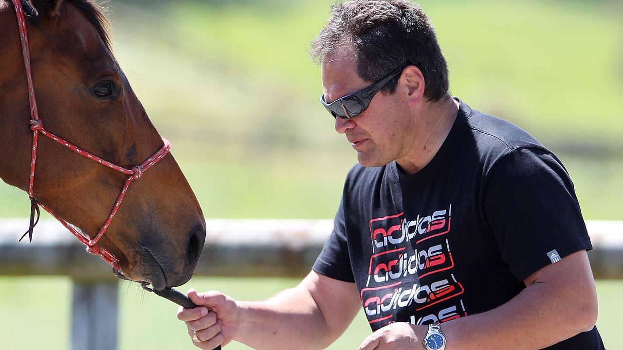 Former Chiefs coach Dave Rennie works with his horse during a leadership program in Te Horo.