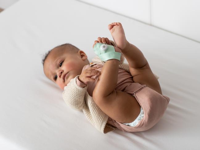 The Owlet Smart Sock Baby Monitor 3 features sensors that monitor a baby's heart rate, oxygen level and sleep. Picture: Supplied