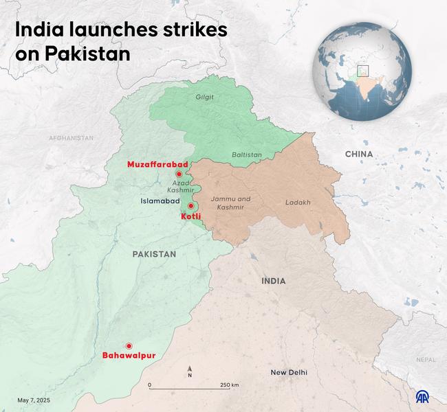 Some of India’s strikes took place inside Pakistan itself. Picture: Muhammed Ali Yigit/Anadolu via Gett Images