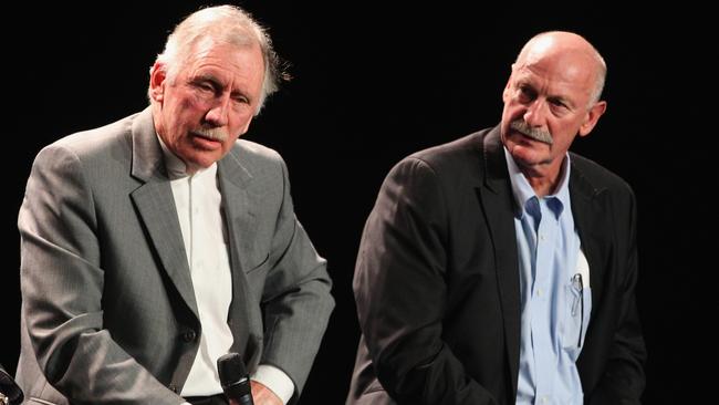 Ian Chappell and Dennis Lillee speak on stage during the launch of the ICC Cricket World Cup back in 2013.