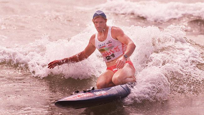 Ironman Trevor Hendy cruises to victory during the 1996 Uncle Tobys ironman circuit at Glenelg Beach, South Australia.