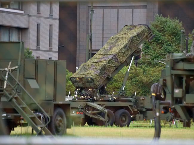 A PAC-3 surface-to-air missile launch system is seen in position at Japan’s Defence Ministry in Tokyo on August 29, 2017. Picture: AFP