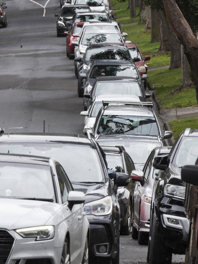 People waiting to get Covid tested in Box Hill. Picture: Rob Leeson.