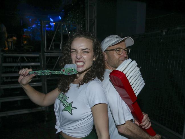 Greens Leader Adam Bandt with influencer Abbie Chatfield before he DJs at The Brightside in Fortitude Valley. Picture: NewsWire/ Glenn Campbell