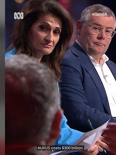 Labor’s Murray Watt and host Patricia Karvelas listen on. Pictures: ABC