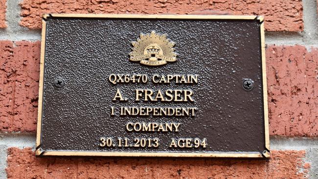 A simple plaque marks the passing of Captain Alexander “Lex” Fraser of the 1st Independent Company at the Holy Trinity Anglican Church on McIlwraith Street, Ingham. Picture: Cameron Bates