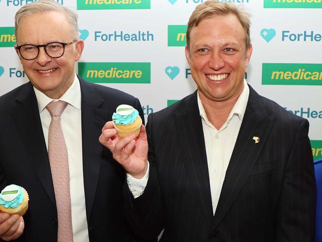 Queensland Premier Steven Miles and Prime Minister Anthony Albanese during a visit to the Murrumba Downs Medical and Dental centre in Brisbane. Picture: NCA NewsWire/Tertius Pickard