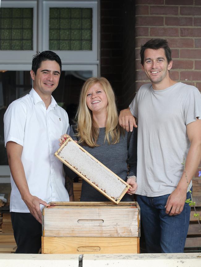 Peacock and Jones chef Jeff Workman with Wellington Apiary beekeepers Antonia and Robin O’Brien.