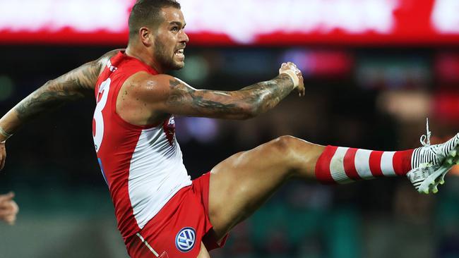 Lance Franklin is just as damaging without the ball than with it. Picture: Phil Hillyard