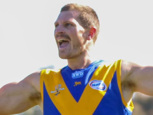 WRFL footy: Deer Park's Jack Redpath celebrates a goal. Picture: Cody Bench Photography