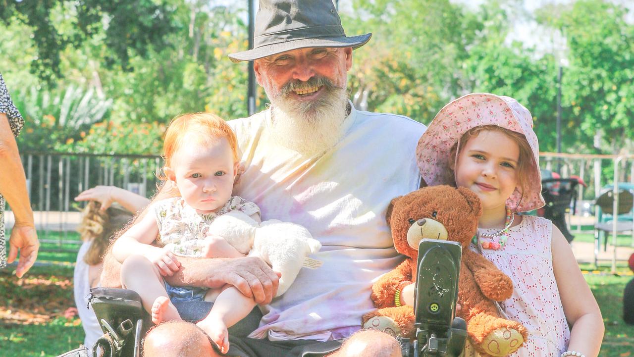 Paul McKenzie and his daughters Billie, 1, and Eleven, 5, at the Teddy Bear’s Picnic on the Esplanade. Picture: Glenn Campbell