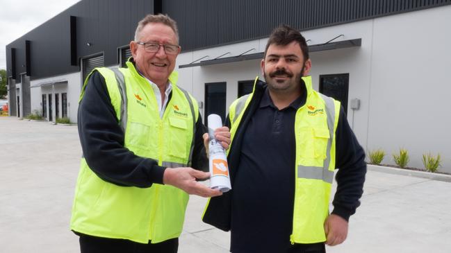 Bedford Group chief executive Myron Mann, left, with employee Lee Roberts. Picture: Supplied by Bedford