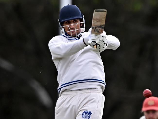 Greenvale KangaroosÃ Haseeb Qureshi during the Premier Cricket match between Greenvale Kangaroos and Casey-South Melbourne at Greenvale Reserve in Greenvale, Saturday, Oct. 14, 2023. Picture: Andy Brownbill