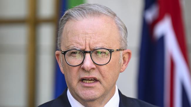 CANBERRA, AUSTRALIA  - NewsWire Photos - February 5, 2025: Prime Minister Anthony Albanese and Minister for Health and Aged Care Mark Butler hold a press conference at Parliament House in Canberra NewsWire / Martin Ollman