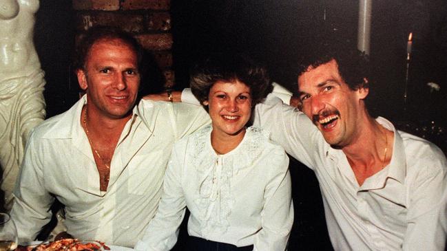 'Neddy Smith (L) with wife Debra and Harvey Jones in 1982. Smith was convicted of the murder of Jones but Henry says Smith never committed the crime.