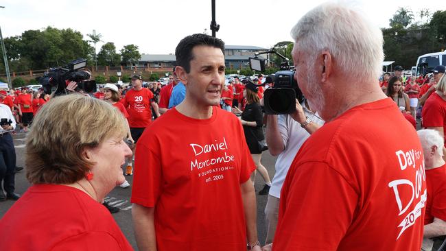 Leader of the Opposition David Crisafulli attends the Walk for Daniel with Bruce and Denise Morcombe, in Woombye, on the Sunshine Coast on Friday morning. Picture: Liam Kidston