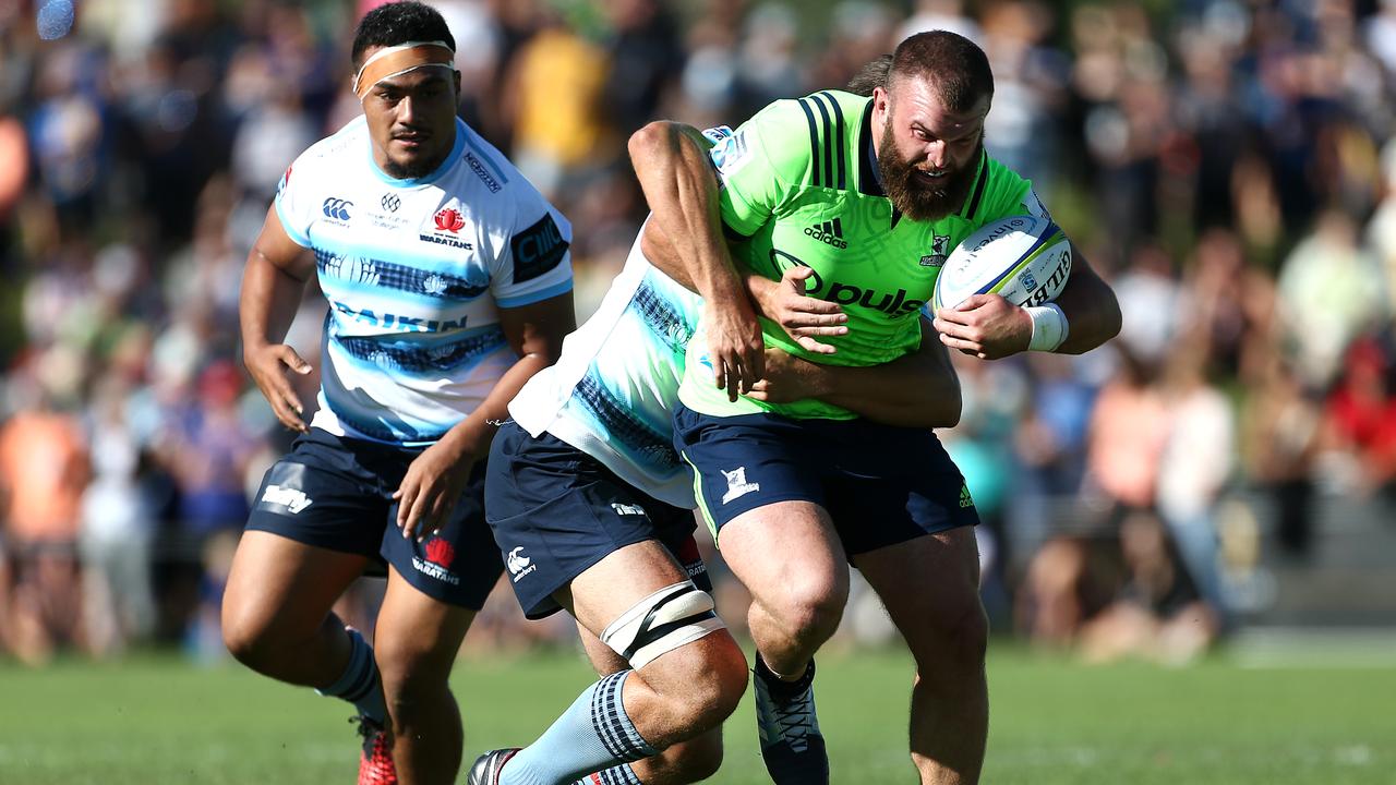 Liam Coltman of the Highlanders makes a break in Alexandra, New Zealand.