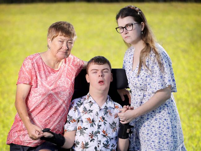 Lochlain Harrod, 21, with his mum Jill Carney-Harrod and Laurynn Harrod, 26, (Lochie's sister). Picture: Steve Pohlner