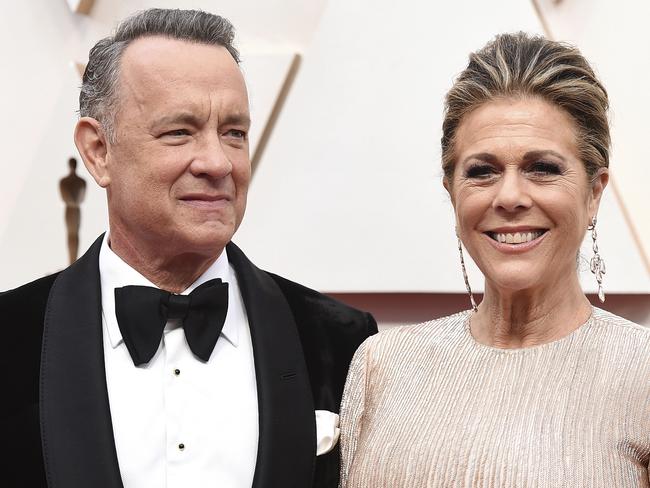 Tom Hanks, left, and Rita Wilson have coronavirus. Picture: AP