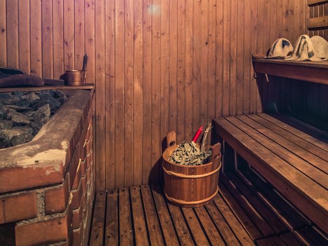 Wooden, authentic traditional Finnish sauna.