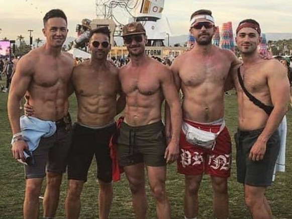 Former Republican Congressman Aaron Schock, second from the left, at Coachella. Picture: Instagram