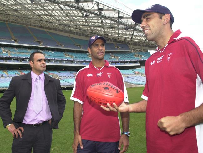 Essendon legend Michael with Michael O'Loughlin and Adam Goodes.