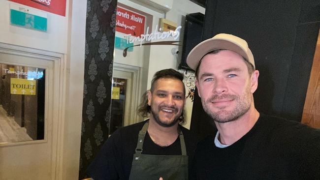 Josiah Trinder with Chris Hemsworth in Broken Hill. Picture: Supplied