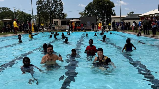 Former Chief Minister Natasha Fyles reopening Wadeye Pool on November 23, 2023, after a $4.8m refurbishment. Picture: File