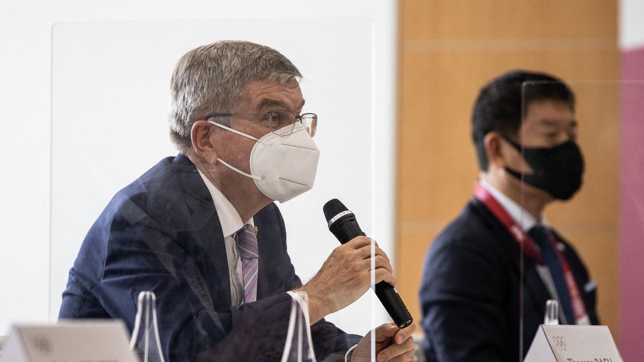 Thomas Bach speaks during a meeting with president Seiko Hashimoto Picture: AFP