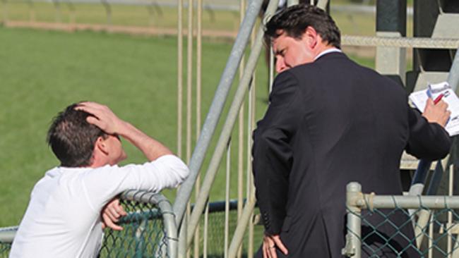 Jockey Danny Nikolic with Terry Bailey at Seymour racecourse in 2012.