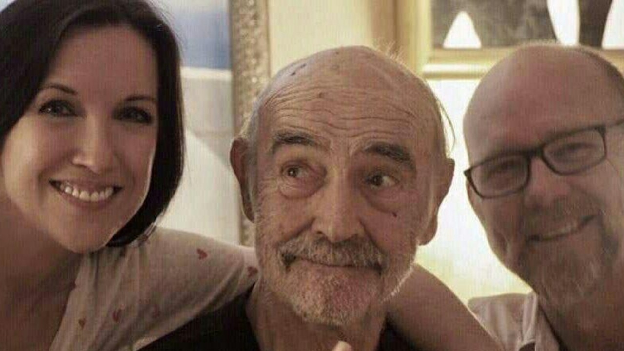 Sean Connery at his 89th birthday with his son Jason and his son's partner. Source: The Sun