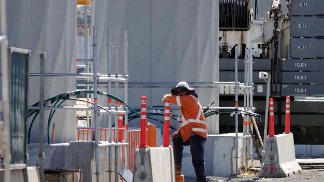 A worker on the West Gate Tunnel site in Melbourne. Picture: Alex Coppel.