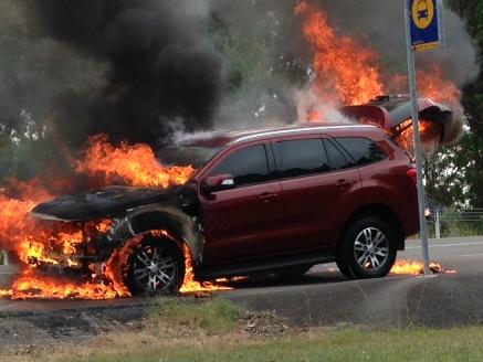 2015 Ford Everest catches fire while being road tested by CarsGuide journalist Peter Barnwell. Picture: Supplied