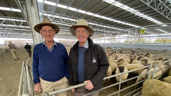 Brothers Allan and Colin Coyle, both from Barnawartha, are disappointed with diving lamb prices but for oclin, who sold Suffolk-cross lambs today for $169, the prices could have been worse.