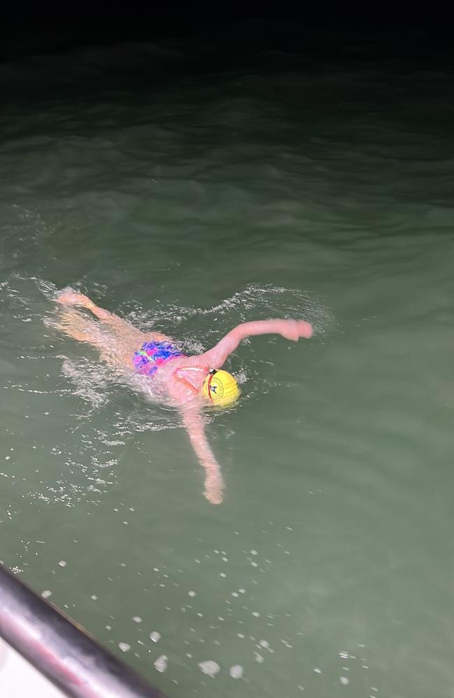 Townsville long-distance swimmer Elizabeth Denyer swimming across the English Channel crossing on August 21. Picture: Supplied