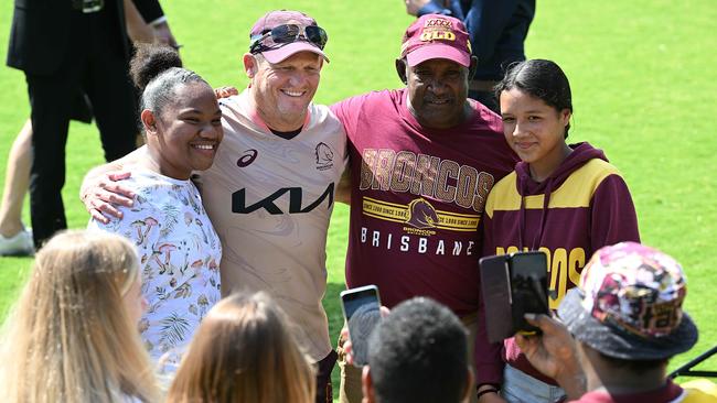 Kevin Walters mingles with Broncos fans. Picture: Lyndon Mechielsen/Courier Mail