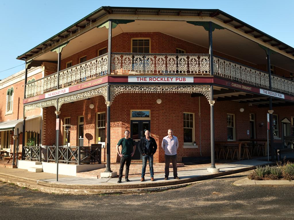 Simon Borghesi, Matt Moran and Stephen Manley at The Rockley Pub in Rockley NSW. Picture: Steven Woodburn