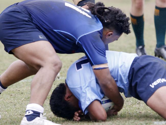 Ratu Ifereimi for Rebels and Ashton Large for Waratahs. Under 16s Waratahs  v Melbourne Rebels in Super Rugby National Championships Round 1 at Leichhardt Oval. Picture: John Appleyard.