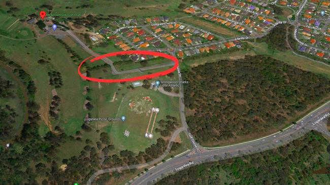 The red circle shows where SEE Civil will build its construction compound with Loganlea Rd in the foreground and a red marker showing the club house, restaurant and wedding venue.