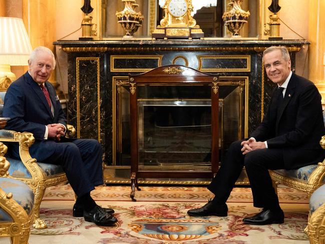 Britain's King Charles III previously met Canada's Prime Minister Mark Carney at Buckingham Palace in March. Picture: AFP