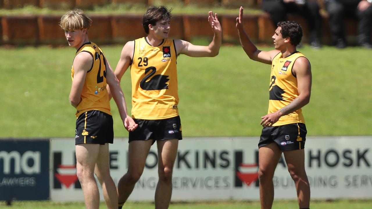 Logan McDonald (centre) is in the mix to be taken with pick one by Adelaide. Picture: Paul Kane/AFL Photos/via Getty Images