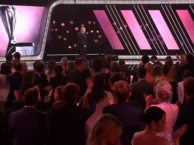 Bert Newton gets a standing ovation at the 2018 Logies. Picture: Channel 9