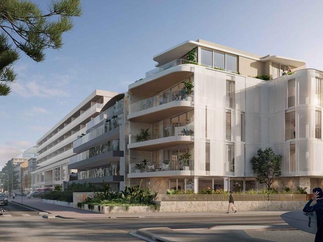 An artist's impression of a proposed five-story apartment block redevelopment at 61 North Steyne, Manly, released in June 2023. Picture: Plantation Architects