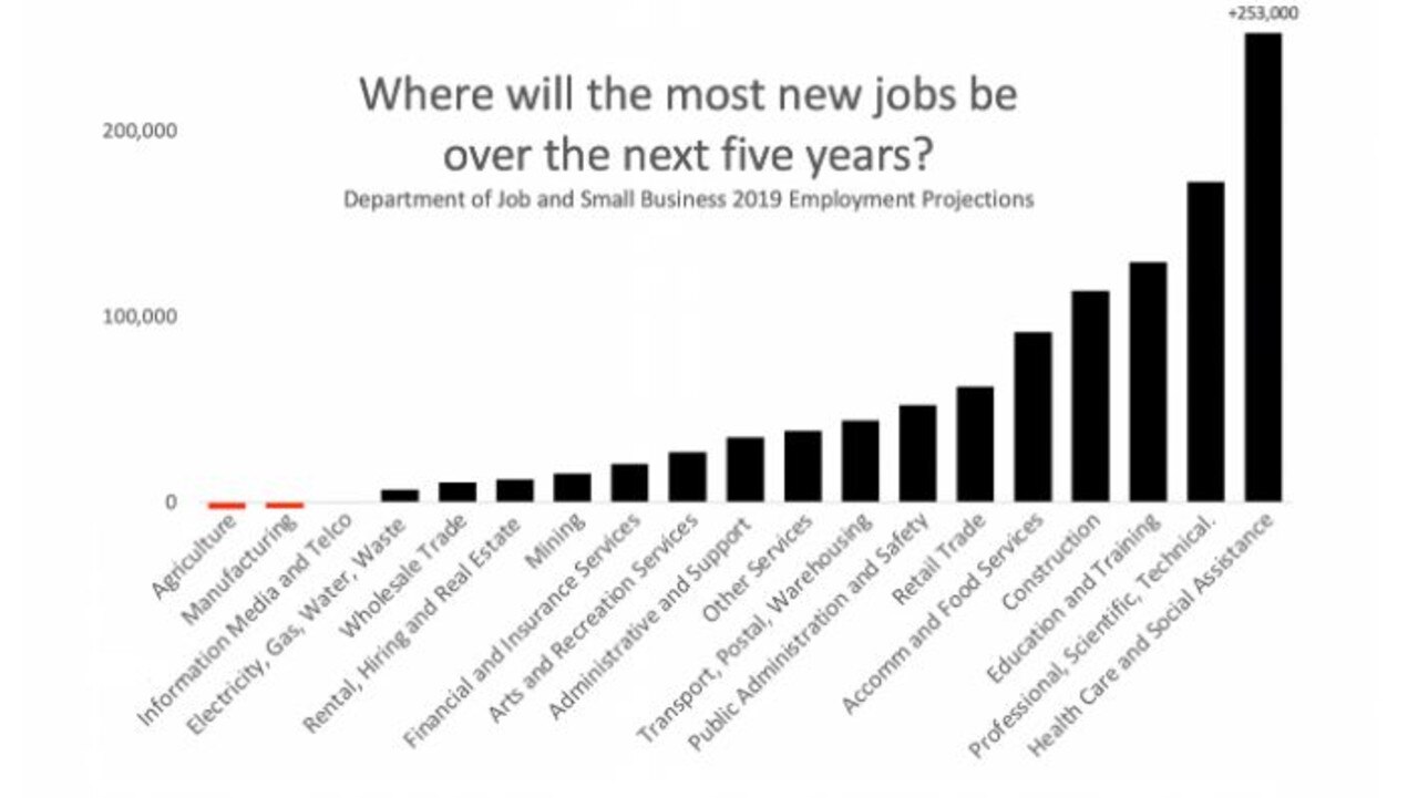 Healthcare is expected boom in the next five years while agriculture and manufacturing will languish, according to Department of Job and Small Businesses 2019 Employment Projections. Picture: Supplied