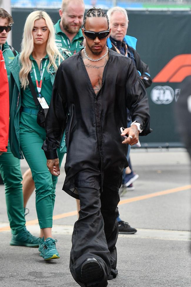 Lewis Hamilton wears Rick Owens at the Netherlands Grand Prix.