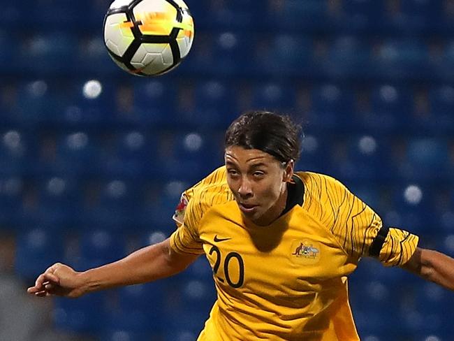 AMMAN, JORDAN - APRIL 10:  Samantha May Kerr of Australia attempts to score a goal during the AFC Women's Asian Cup Group B match between Vietnam and Australia at the Amman International Stadium on April 10, 2018 in Amman, Jordan.  (Photo by Francois Nel/Getty Images)