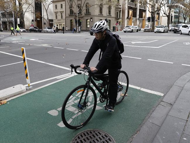 Bike lanes along Exhibition st in Melbourne.     Picture: Alex Coppel.