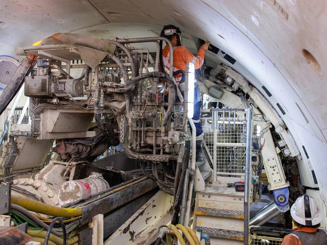 The tunnel boring machine digging the tunnel for the Western Sydney Airport Metro, due to be completed by 2026. Picture: Justin Lloyd