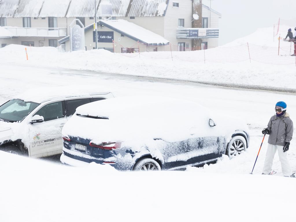 Hotham Alpine Resort is pictured covered in heavy snowfall as icy temperatures hit south eastern Australia. Picture: NCA NewsWire / Dylan Robinson